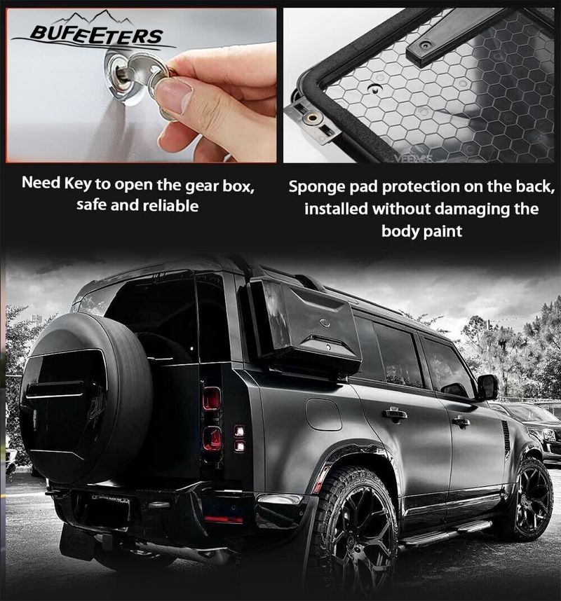 BUFEETERS  Exterior Side Mounted Gear Box Carrier Fit For 2020 2021 2022 2023 2024 2025 Land Rover Defender 90 110 130,Gloss Black