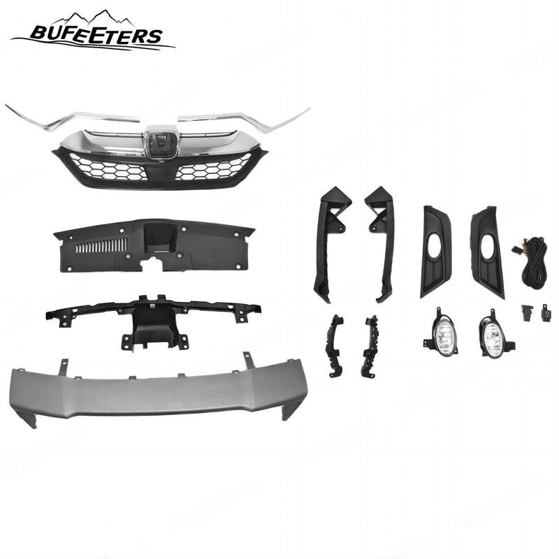 BUFEETERS Front Upper Grille/Trim/Bumper Garnish/Fog Light/Stay Bracket/Radiator Cover Fit For 2017 2018 2019 Honda CRV,Factory Style,Chrome&Black