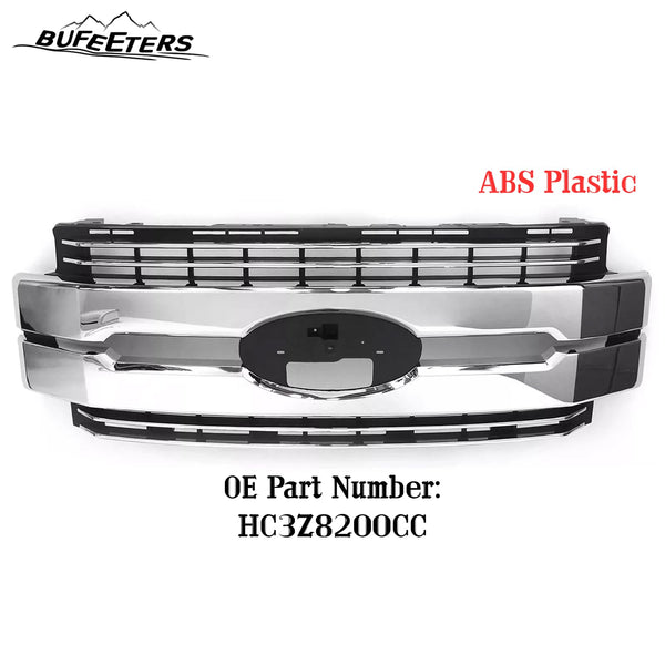 BUFEETERS Front Bumper Upper Grille Fit For 2017 2018 2019 F-250 F-350 F-450 F-550 Super Duty,Lariat Style,Chrome&Black