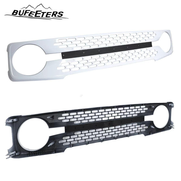 BUFEETERS Front Bumper Upper Grille W/Letters Fit For 2021 2022 2023 Ford Bronco,Honeycomb Style,Gloss White
