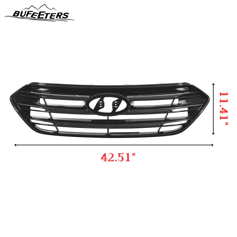 BUFEETERS    Front Bumper Grille W/o Camera Hole Fit For 2017 2018 Hyundai Santa Fe Sport,Horizontal Billet Style,Gloss Black