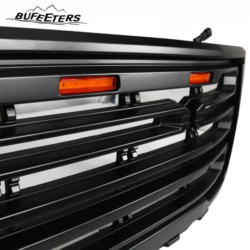 BUFEETERS Front Bumper Upper Grille W/ LED Light Fit For 2011 2012 2013 2014 GMC Sierra 2500HD 3500HD Matte Black