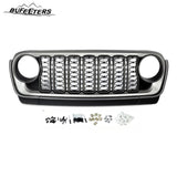 BUFEETERS  Front Bumper Upper Grille w/O Camera Hole Fit For 2018 2019 2020 2021 2022 2023 2024 Jeep Wrangler JL Gladiator JT,Rubicon Style,Matte Black&Billet Silver Metallic