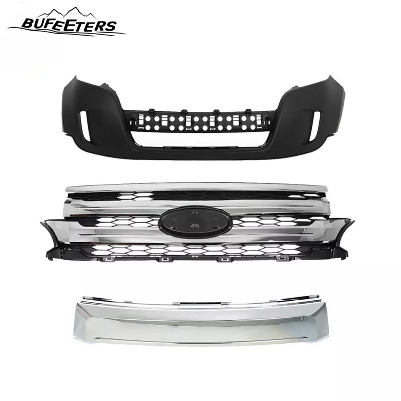 BUFEETERS Front Bumper Cover Fascia + Grilles Assembly Fit For 2011 2012 2013 2014 Ford Edge,Factory Style,Chrome&Black
