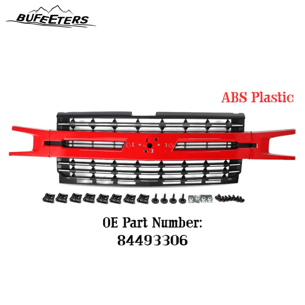 BUFEETERS Front Bumper Upper Grille Fit For 2019 2020 2021 Chevy Silverado 1500,LT Style/Horizontal Billet Style,WA130X Red Hot&Matte Black