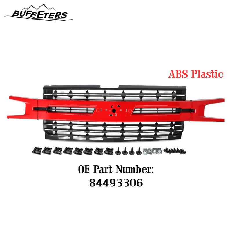 BUFEETERS Front Bumper Upper Grille Fit For 2019 2020 2021 Chevy Silverado 1500,LT Style/Horizontal Billet Style,WA130X Red Hot&Matte Black