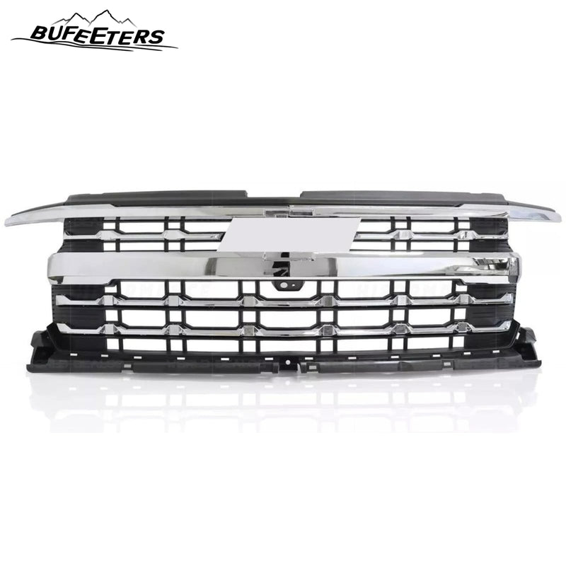 BUFEETERS Front Bumper Upper Grille With Camera Fit For 2022 2023 2024 Chevy Silverado 1500,Horizontal Billet Style,Chrome&Black