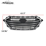BUFEETERS    7PCS Front Bumper Grille+Radiator Cover+Bumper Lid+4 Brackets Fit For 2017 2018 Hyundai Elantra,Mesh Style,Chrome&Black