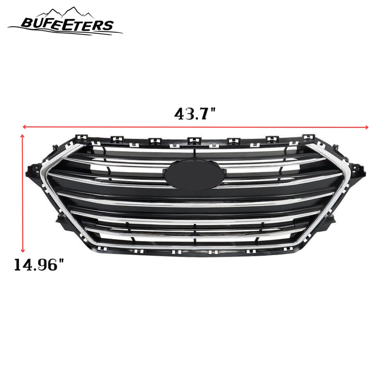 BUFEETERS    7PCS Front Bumper Grille+Radiator Cover+Bumper Lid+4 Brackets Fit For 2017 2018 Hyundai Elantra,Mesh Style,Chrome&Black