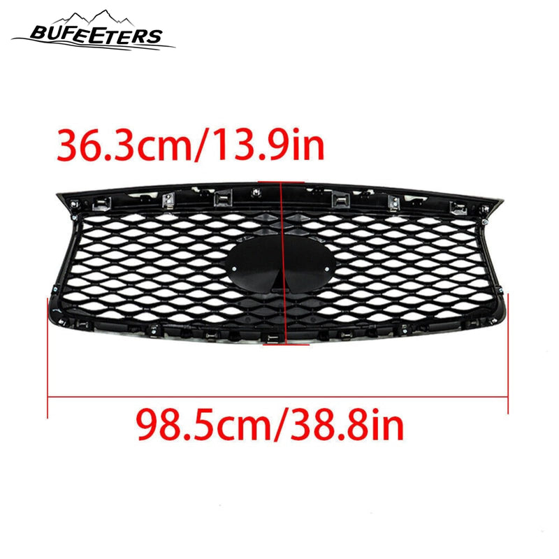 BUFEETERS  Front Bumper Upper Grille With Camera Option Fit For 2016 2017 2018 2019 2020 INFINITI QX60,Mesh Style,Gloss Black
