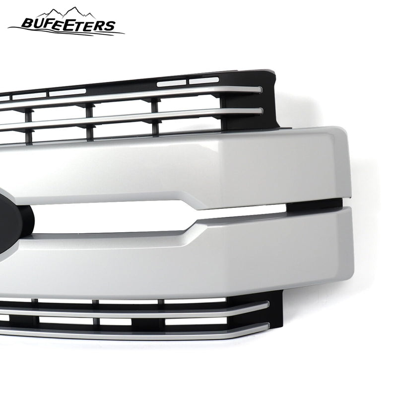 BUFEETERS Front Bumper Upper Grille Fit For 2017 2018 2019 F-250 F-350 F-450 F-550 Super Duty,Lariat Style,UX Ingot Silver&Matte Black