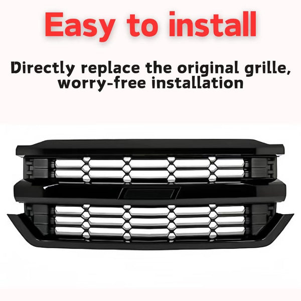 BUFEETERS  Front Upper Grille Fit For 2016 2017 2018 2019 Chevy Silverado 1500,Honeycomb Style,Gloss Black