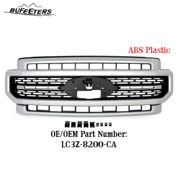BUFEETERS Front Bumper Upper Grille Fit For 2020 2021 2022 F-250 F-350 F-450 F-550 Super Duty,Lariat Sport Style,UX Ingot Silver&Matte Black
