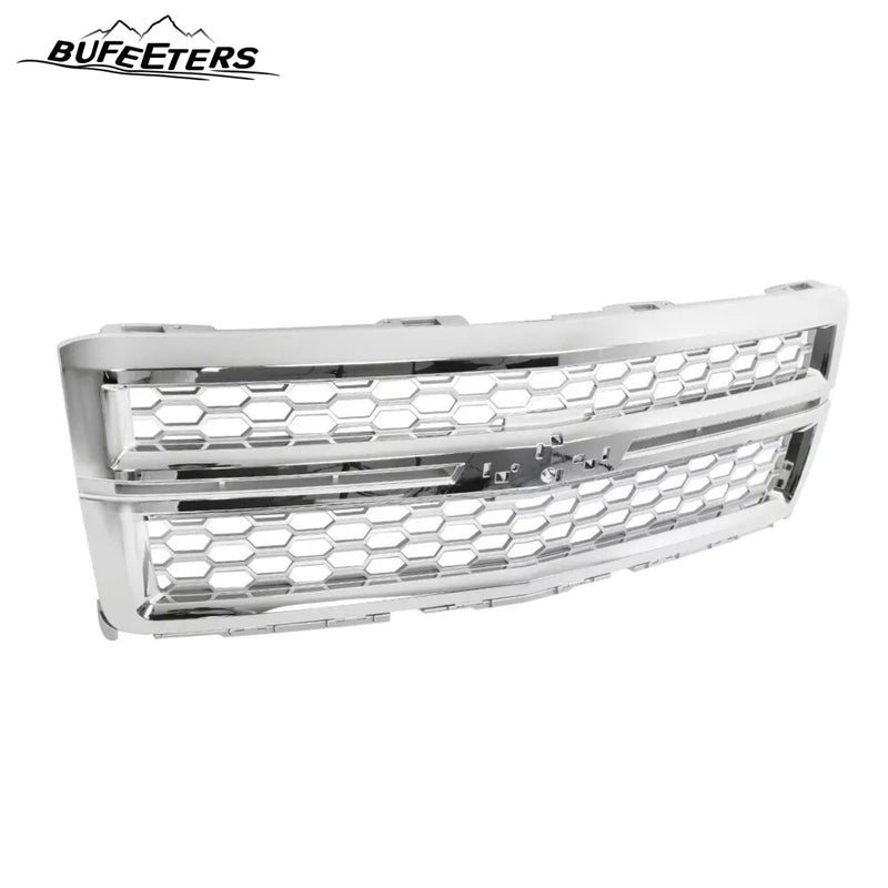 BUFEETERS Front Bumper Upper Grille Fit For 2014 2015 Chevy Silverado 1500,Honeycomb Style,Chrome&Silver