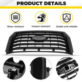 BUFEETERS  Front Bumper Upper Grille Fit For 2015 2016 2017 Ford F150 F-150,Horizontal Style,Matte Black