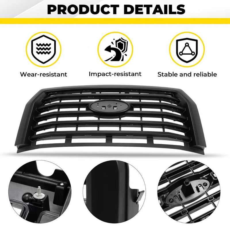 BUFEETERS  Front Bumper Upper Grille Fit For 2015 2016 2017 Ford F150 F-150,Horizontal Style,Matte Black