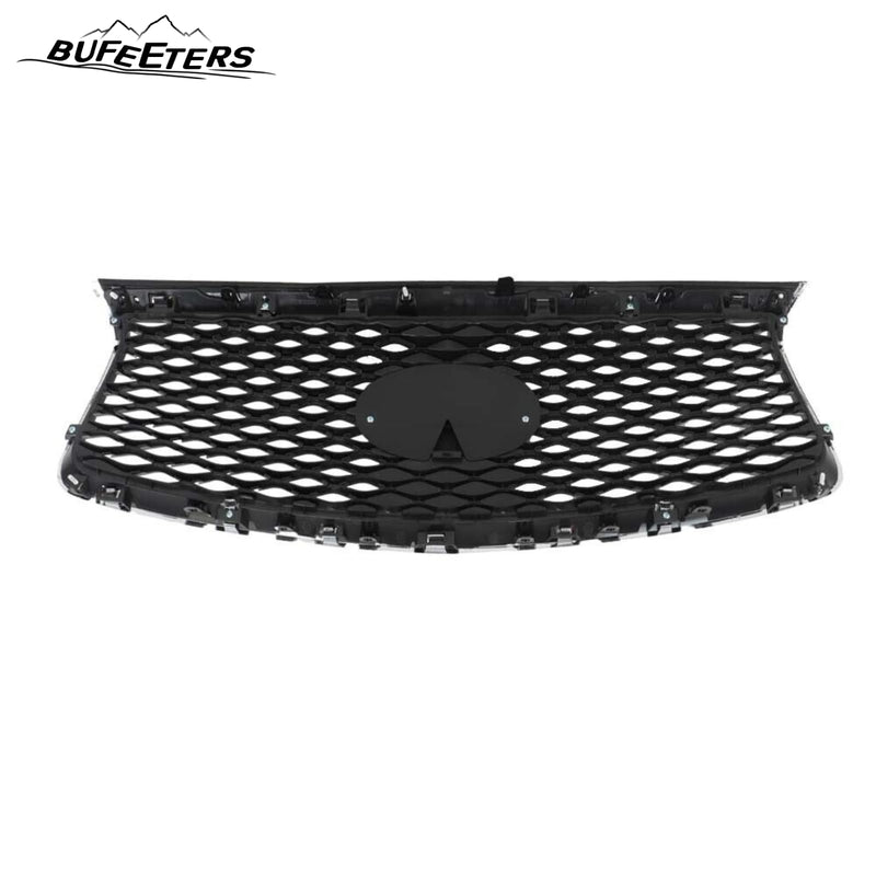 BUFEETERS  Front Bumper Upper Grille With Camera Hole Fit For 2016 2017 2018 2019 2020 Infiniti QX60,Mesh Style,Chrome&Black