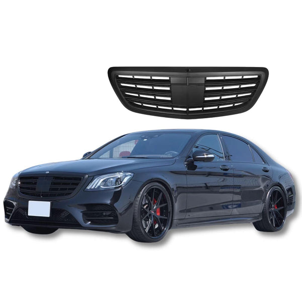 BUFEETERS Front Bumper Upper Grille Fit For 2013 2014 2015 2016 2017 2018 2019 2020 Mercedes Benz W222 S CLASS,Matte Black