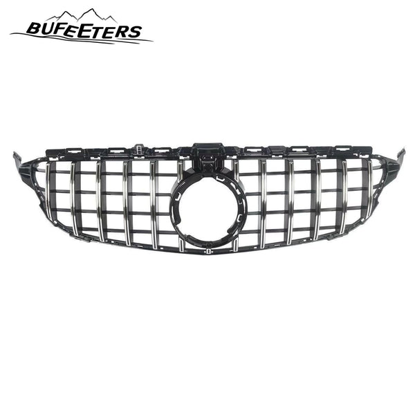 BUFEETERS  Front Bumper Upper Grille Fit For 2019 2020 2021 Benz W205 C-CLASS,GTR Style,Chrome&Black