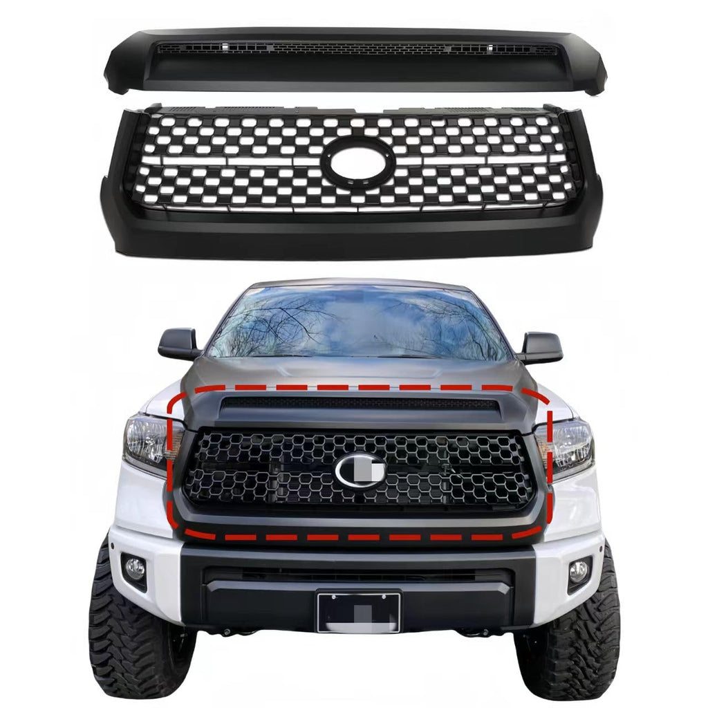 BUFEETERS  Front Grille Grill & Hood Bulge  Fit For 2014 2015 2016 2017 2018 2019 2020 Toyota Tundra  2pc kit,Matte Black