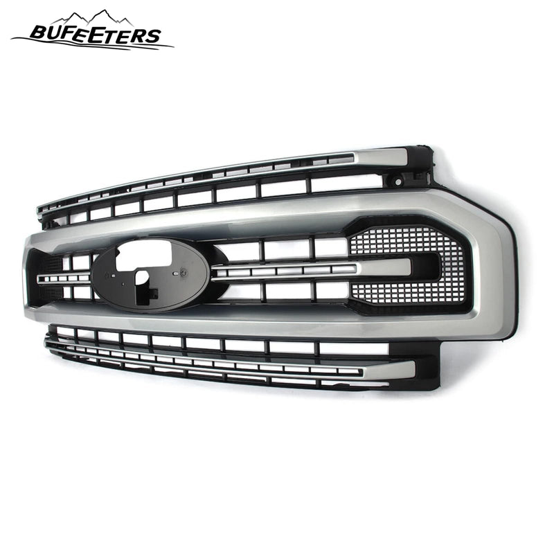 BUFEETERS Front Bumper Upper Grille Fit For 2020 2021 2022 F-250 F-350 Super Duty,Platinum Style,JS Iconic Silver&Black