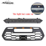 BUFEETERS   Front Bumper Grille W/Led & Light Bar Fit For 2016 2017 2018 2019 2020 2021 2022 2023 Toyota Tacoma,Mesh Style,Matte Black
