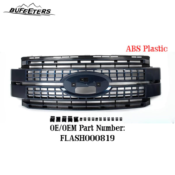 BUFEETERS Front Bumper Upper Grille Fit For 2017 2018 2019 F-250 F-350 F-450 F-550 Super Duty,Platinum Style,N1 Blue Jeans&Matte Black