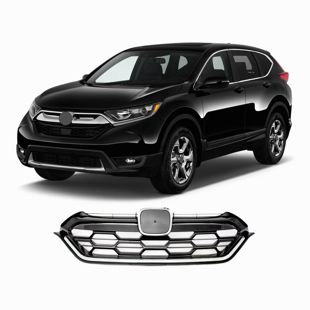 BUFEETERS  Front Bumper Upper Grille Fit For 2017 2018 2019 Honda CRV CR-V,Honeycomb Style,Black