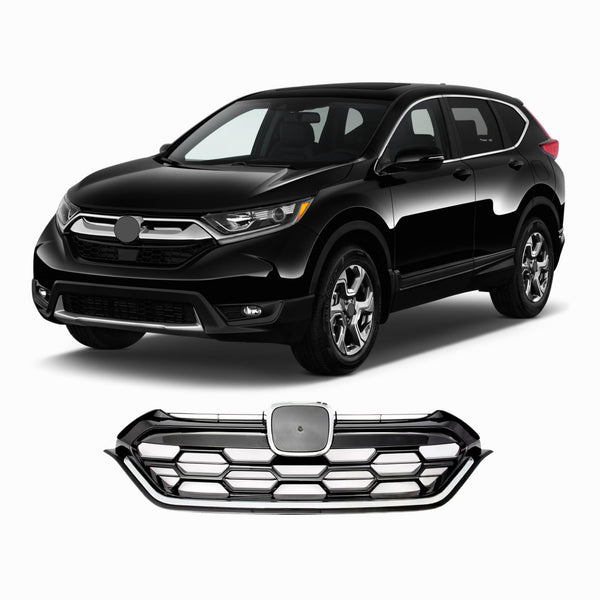BUFEETERS  Front Bumper Upper Grille Fit For 2017 2018 2019 Honda CRV CR-V,Honeycomb Style,Chrome&Black