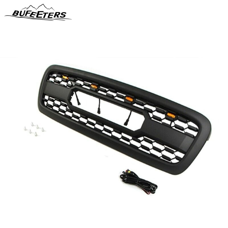 BUFEETERS Front Bumper Upper Grille W/Light Fit For 2001 2002 2003 2004 Toyota Sequoia,Mesh Style,Matte Black