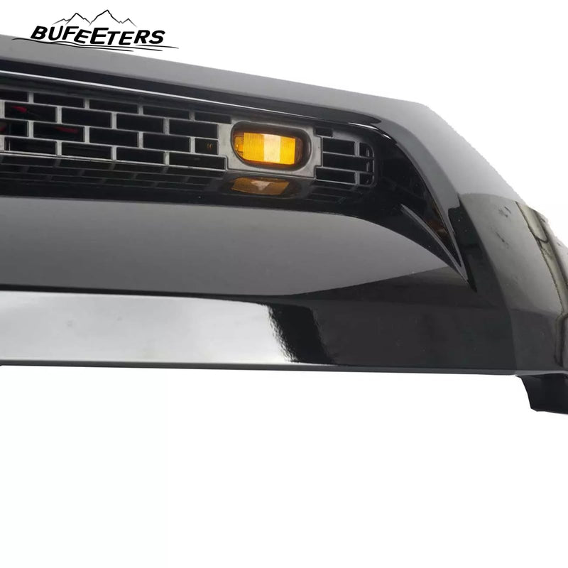 BUFEETERS  Front Upper Hood Scoop With Small Lights Fit For Toyota Tundra 2014 2015 2016 2017 2018 2019 2020 2021,Gloss Black