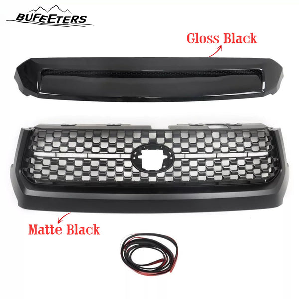 BUFEETERS  Front Grille Grill & Hood Bulge  Fit For 2014 2015 2016 2017 2018 2019 2020 Toyota Tundra,Honeycomb Style,Gloss Black&Matte Black