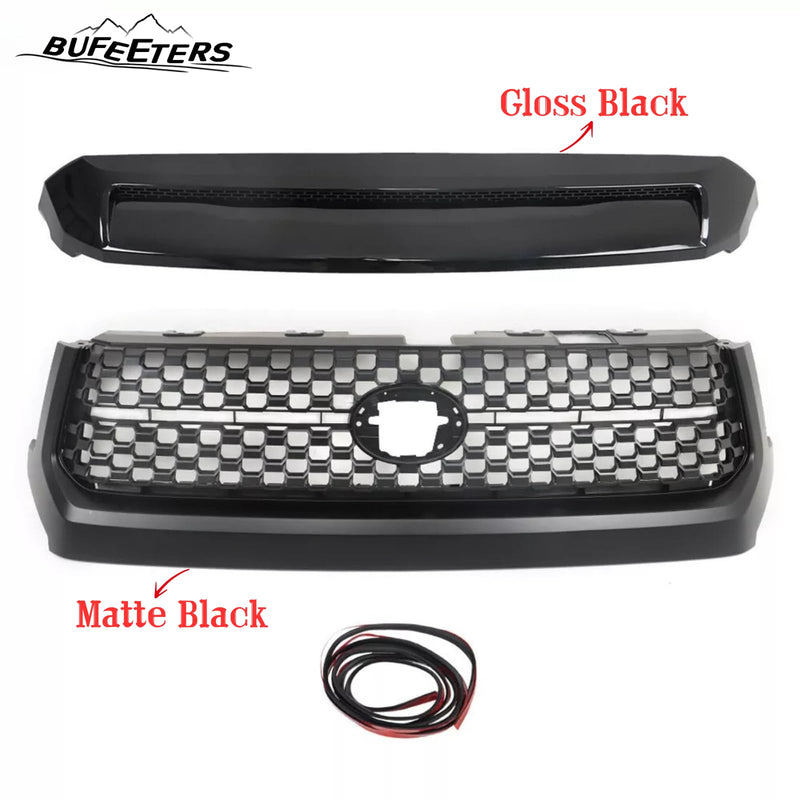 BUFEETERS  Front Grille Grill & Hood Bulge  Fit For 2014 2015 2016 2017 2018 2019 2020 Toyota Tundra,Honeycomb Style,Gloss Black&Matte Black