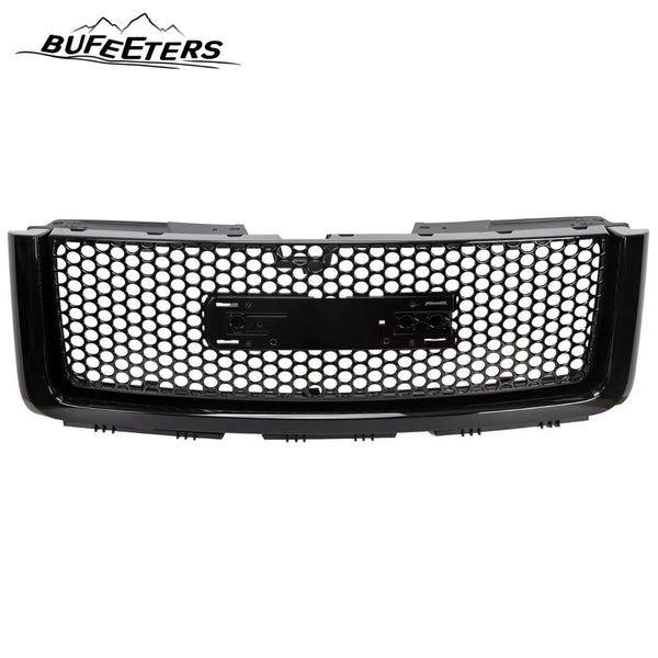 BUFEETERS Front Bumper Upper Grille Fit For 2007 2008 2009 2010 2011 2012 2013 GMC Sierra 1500,Denali Style,Gloss Black