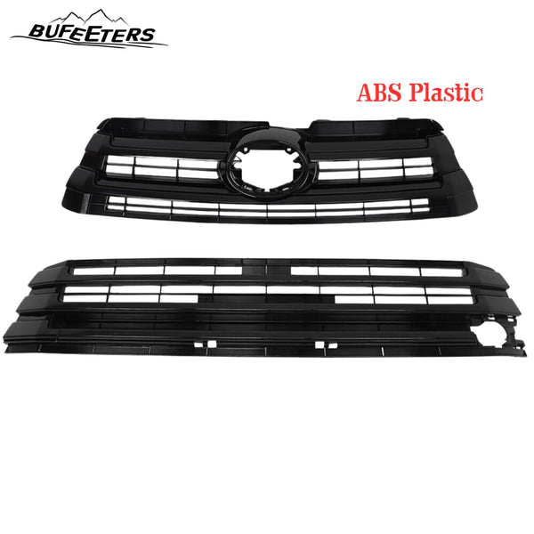 BUFEETERS Front Upper and Lower Grille w/O Camera Hole Fit For 2017 2018 2019 Toyota Highlander,Factory Style,Gloss Black