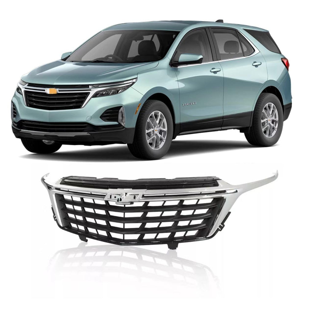 BUFEETERS  Front Bumper Upper Grille  Black W/Chrome Trim Fit For 2022 2023 Chevy Equinox,Mesh Style,Chrome&Black