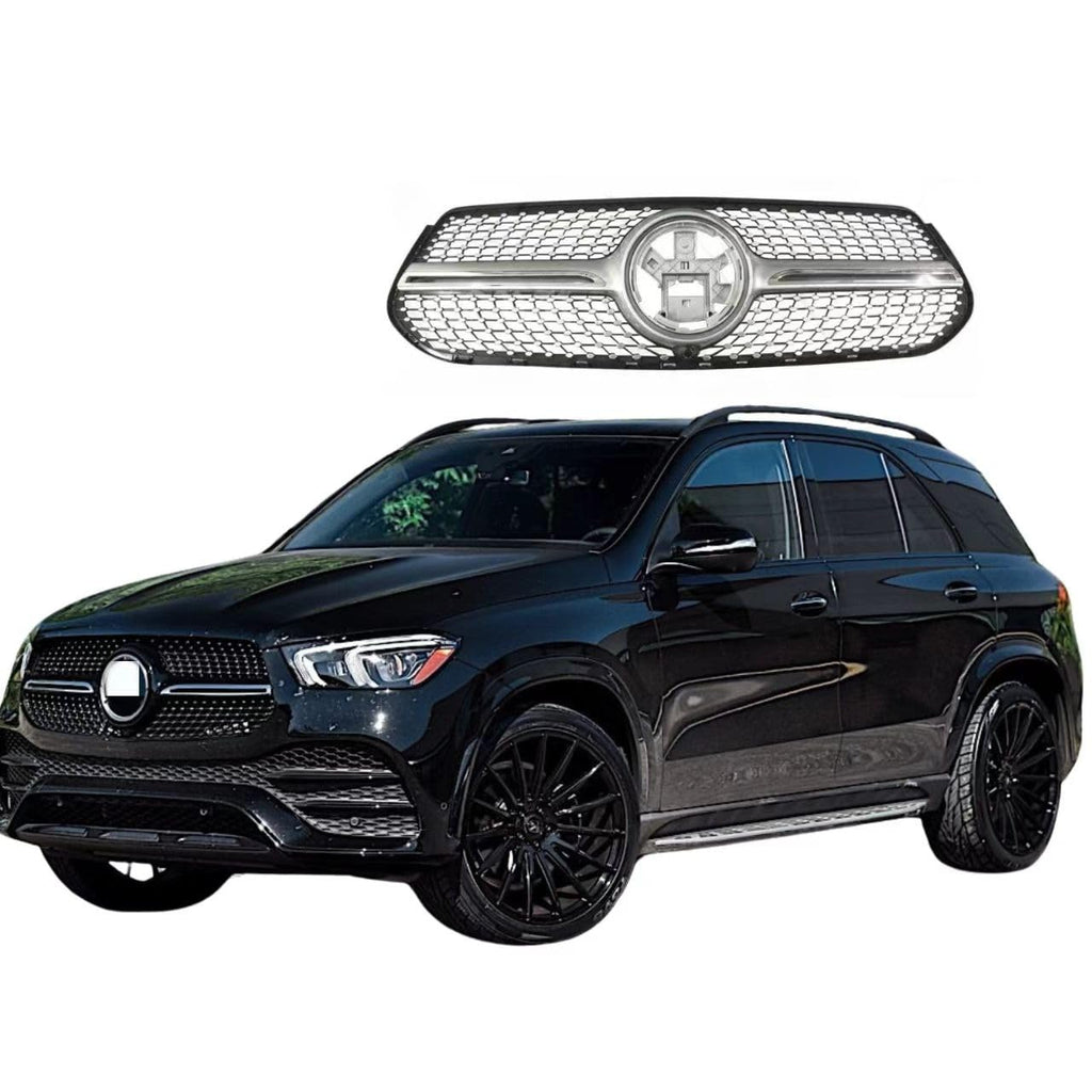 BUFEETERS Front Bumper Upper Grille Fit For 2020 2021 2022 2023 Mercedes Benz GLE W167,Diamond Style,Silver