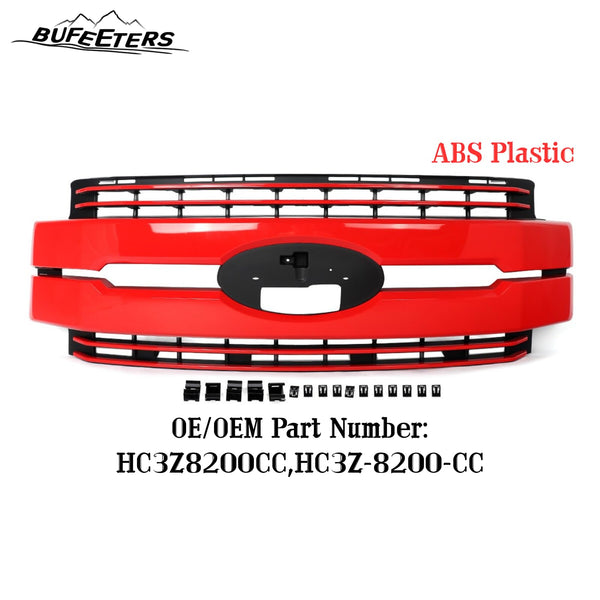BUFEETERS Front Bumper Upper Grille Fit For 2017 2018 2019 F-250 F-350 F-450 F-550 Super Duty,
Lariat Style,Race Red&Matte Black
