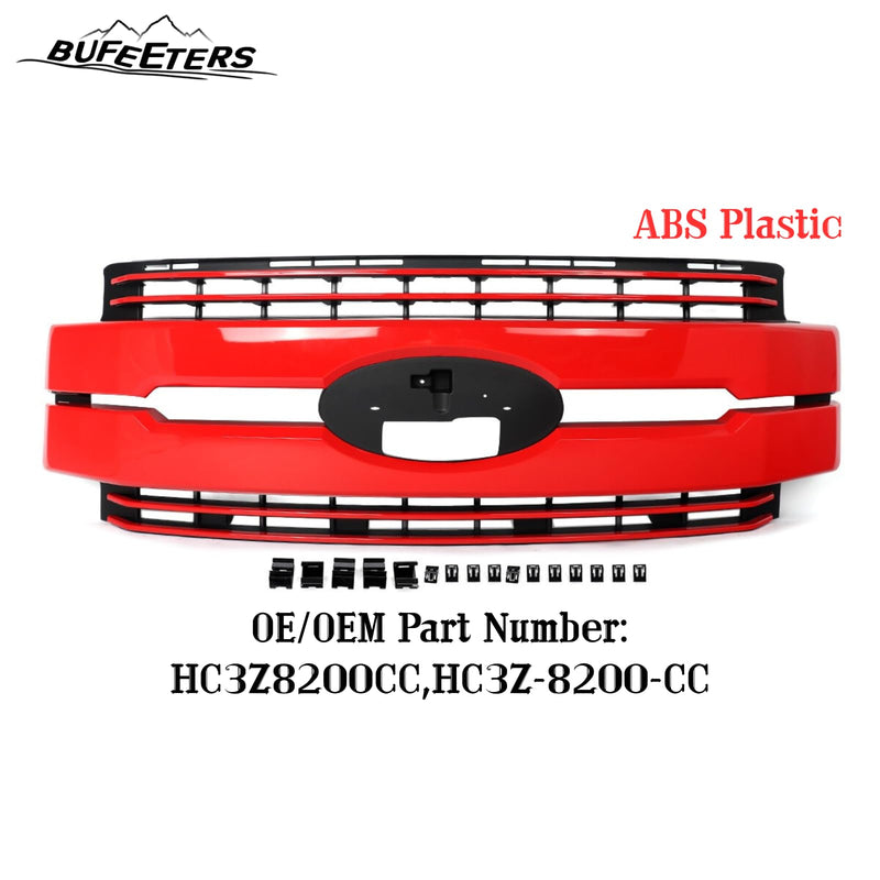 BUFEETERS Front Bumper Upper Grille Fit For 2017 2018 2019 F-250 F-350 F-450 F-550 Super Duty,
Lariat Style,Race Red&Matte Black