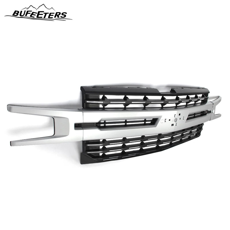 BUFEETERS Front Bumper Upper Grille Fit For 2019 2020 2021 Chevy Silverado 1500,Factory Style,WA636R Silver lce Metallic&Matte Black