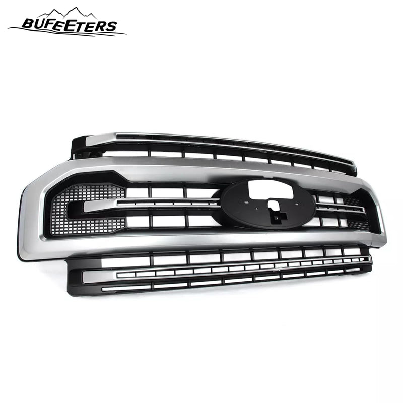 BUFEETERS Front Bumper Upper Grille Fit For 2020 2021 2022 F-250 F-350 Super Duty,Platinum Style,Brushed Satin Aluminum&Black