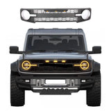 BUFEETERS  Front Bumper Upper Grille Fit For 2021 2022 2023 Ford Bronco,Raptr Style,Matte Black,Lights Amber
