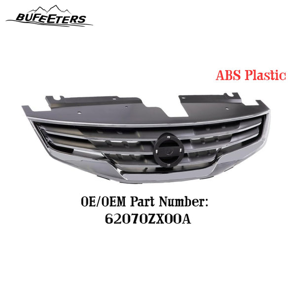 BUFEETERS Front Bumper Upper Grille Fit For 2010 2011 2012 Nissan Altima Sedan,Factory Style,Chrome Shell With Dark Gray Insert