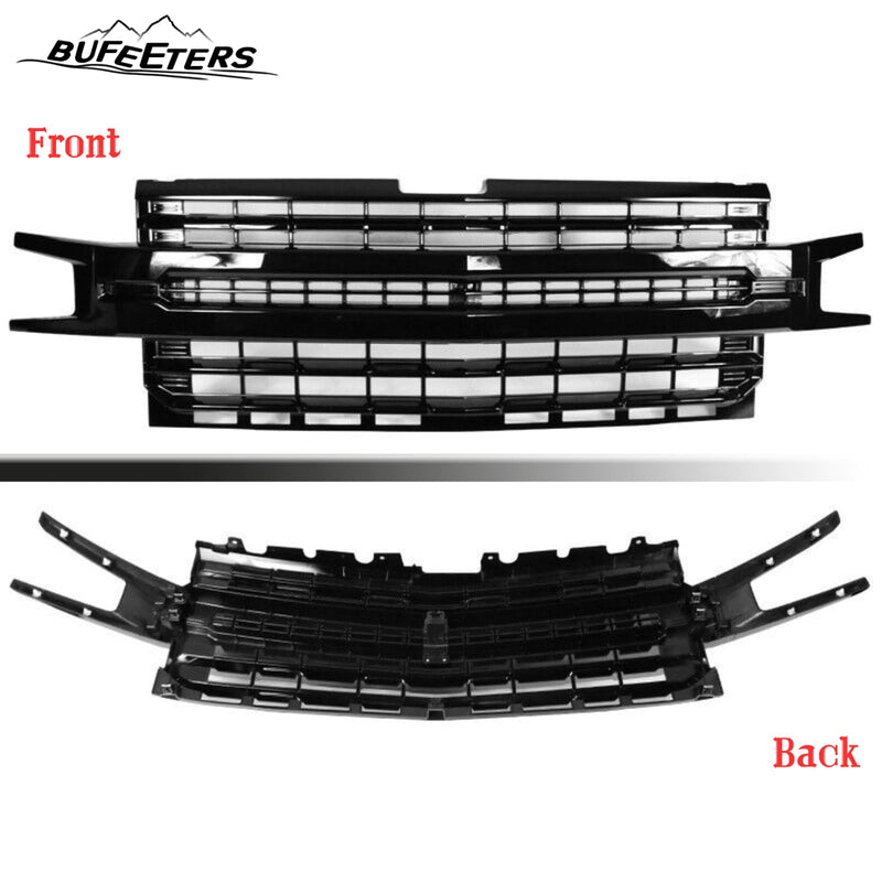 BUFEETERS Front Bumper Upper Grille Assembly Fit For 2019 2020 2021 Chevy Silverado 1500,LTZ Style/Horizontal Billet Style,Gloss Black