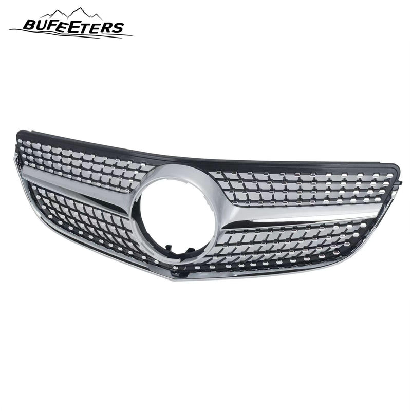 BUFEETERS  Front Bumper Upper Grille W/o Camera Hole Fit For 2014 2015 2016 2017 Mercedes Benz W207 E-CLASS Coupe Facelift,Diamond Style,Silver