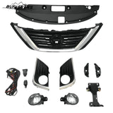 BUFEETERS  9PCS Front Grille Fog Light Kit + Radiator Cover + Bumper Bracket Fit For 2016 2017 2018 Nissan Altima,Mesh Style,Chrome&Black