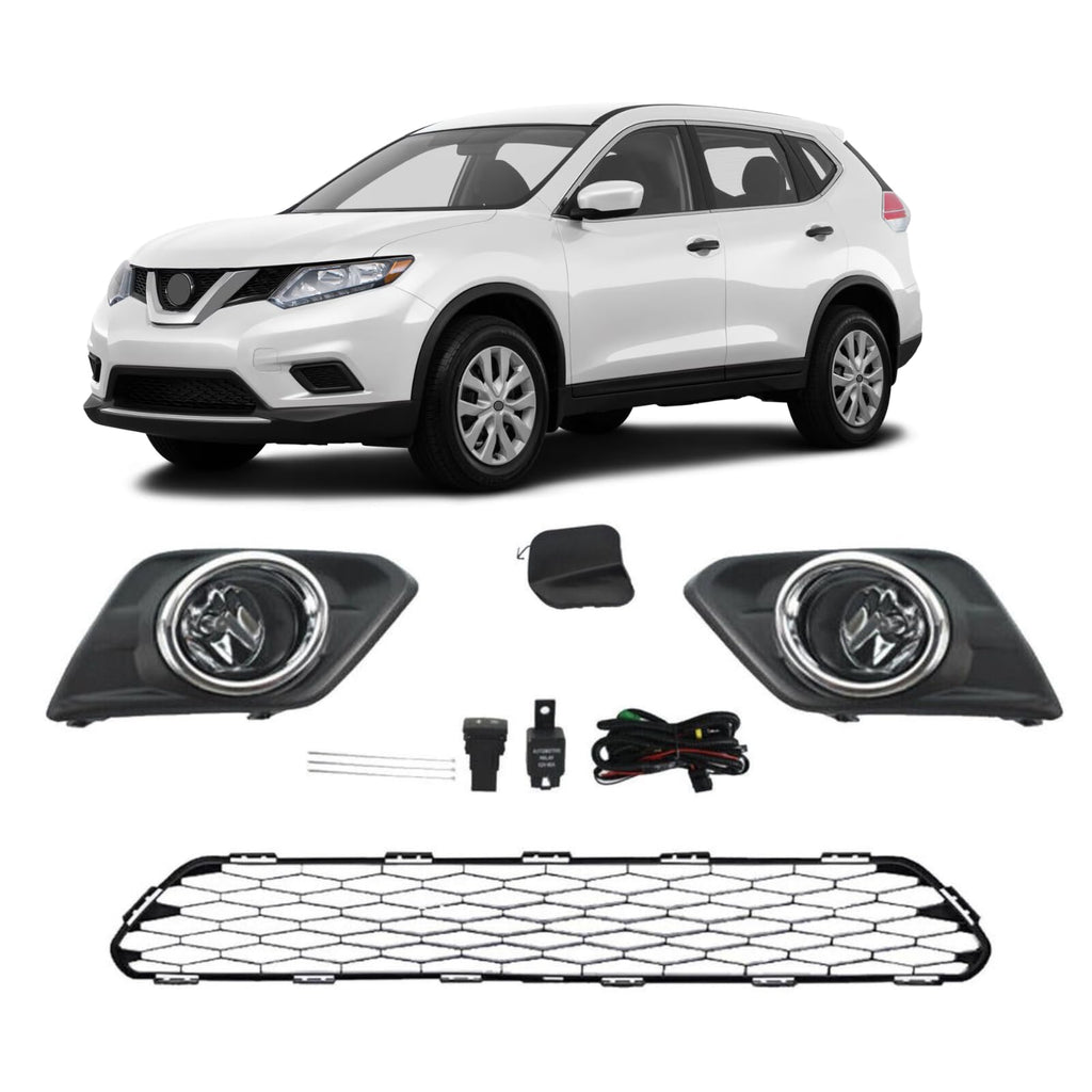 BUFEETERS Front Bumper Lower Grille LH+RH Fog Light Set Tow Cover Fit For 2014 2015 2016 Nissan Rogue,Factory Style,Black