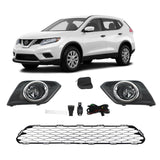 BUFEETERS Front Bumper Lower Grille LH+RH Fog Light SET Tow Cover Fit For 2014 2015 2016 Nissan Rogue,Honeycomb Style,Black