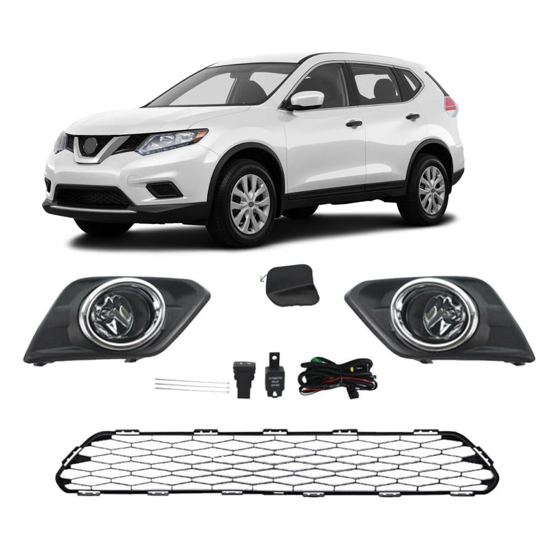 BUFEETERS Front Bumper Lower Grille LH+RH Fog Light SET Tow Cover Fit For 2014 2015 2016 Nissan Rogue,Honeycomb Style,Black