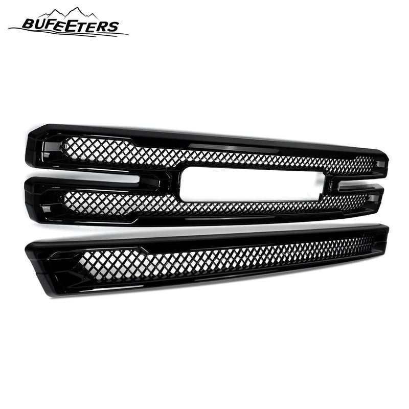 BUFEETERS Front Bumper Grille Covers Grill Overlay Fit For 2019 2020 2021 GMC Sierra 1500 SLT AT4,Factory Style,Gloss Black